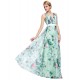 Elegancka długa turkusowa suknia w kwiaty | wytworna suknia kwiatowa