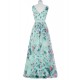 Elegancka długa turkusowa suknia w kwiaty | wytworna suknia kwiatowa