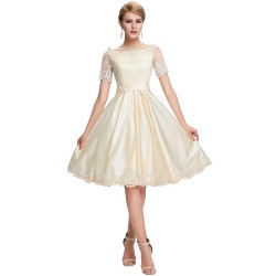 Sukienka zdobiona gipiurą, jasnobeżowa | sukienka na wesele, sukienka na komunie