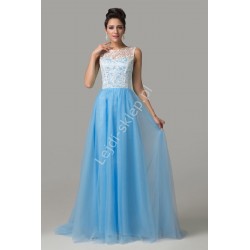 Tiulowa sukienka niebiesko biała