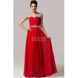Długa czerwona suknia z cyrkoniami
